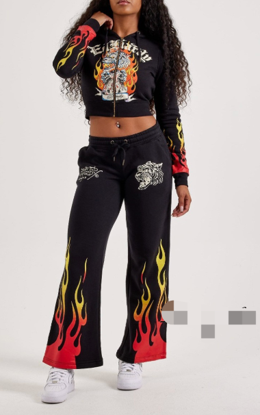 ALES227-Graphic Print Hoodie And Pants Tracksuit Set