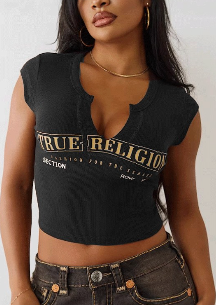 ALET101-Letter Print Crop Tee