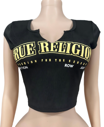 ALET101-Letter Print Crop Tee