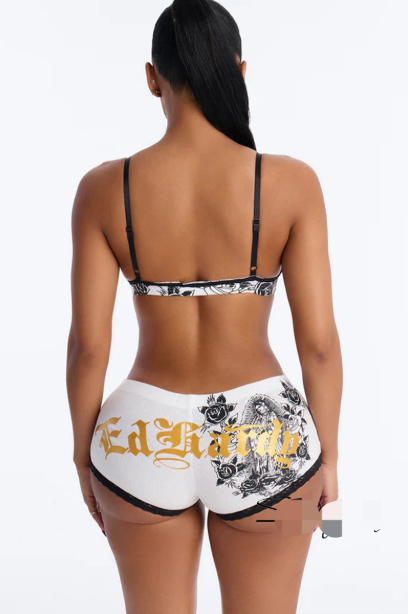 ALGS136-Graphic Crop Top & Hot Pants Set