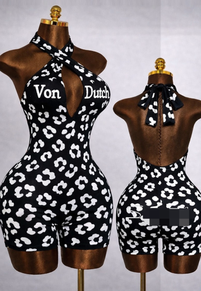 ALGK132-Leopard Print Bodycon Romper