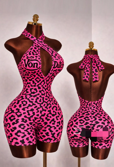 ALGK132-Leopard Print Bodycon Romper