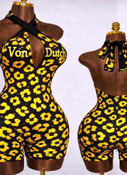 ALGK132-Leopard Print Bodycon Romper