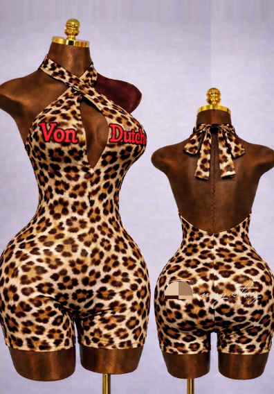 ALGK132-Leopard Print Bodycon Romper