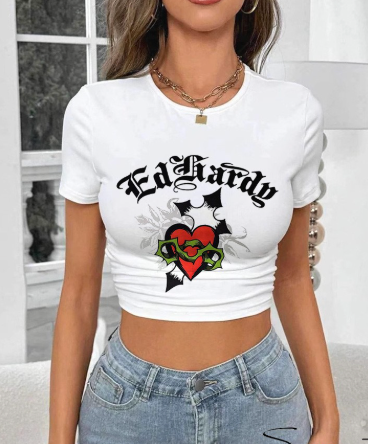 ALGT133-Graphic Print Crop Babe Tee
