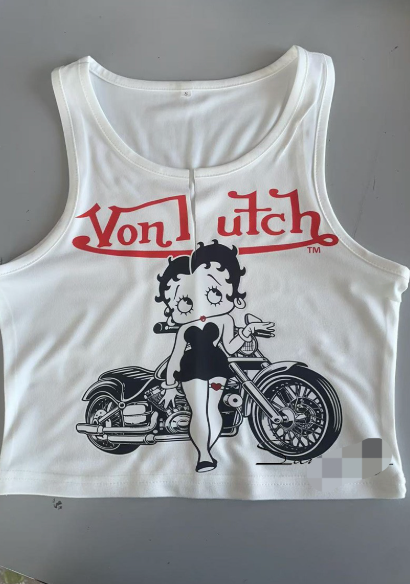 ALGT111-Graphic V-Neck Crop Tank