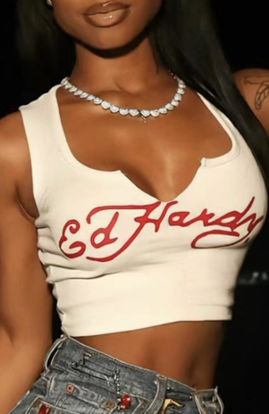 GDT192-Letter Print Crop Tank Top