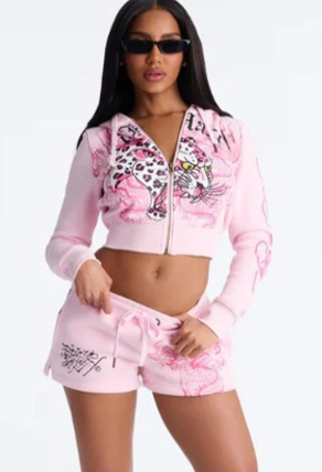 GGS122-Graphic Hoodie And Shorts Set