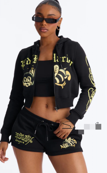 GGS122-Graphic Hoodie And Shorts Set