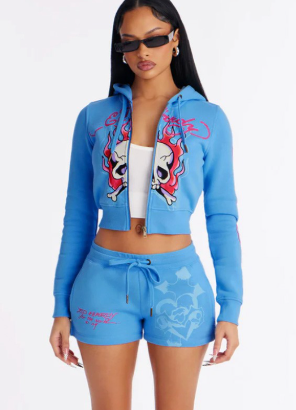 GGS122-Graphic Hoodie And Shorts Set
