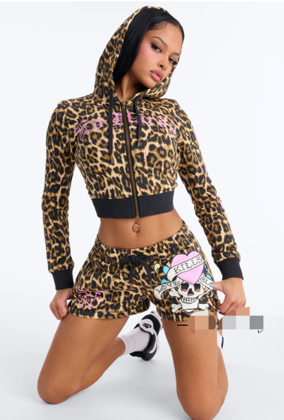 GGS122-Graphic Hoodie And Shorts Set