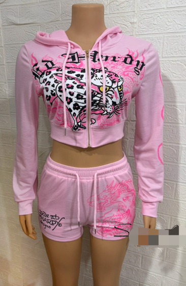 GGS122-Graphic Hoodie And Shorts Set