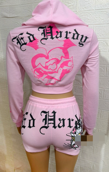 GGS122-Graphic Hoodie And Shorts Set