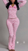 ALDS513-Leopard Print Hoodie Tracksuit Set