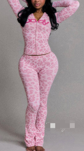 ALDS513-Leopard Print Hoodie Tracksuit Set