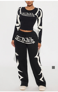 ALES300-Graphic Print Fitted Top & Jogger Set