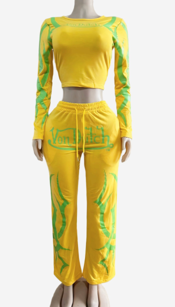 ALES300-Graphic Print Fitted Top & Jogger Set