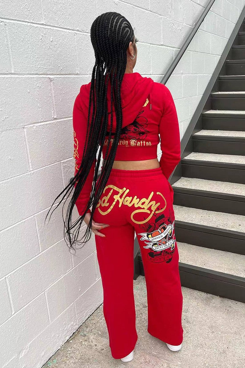 ALOO468-Graphic Tracksuit Set