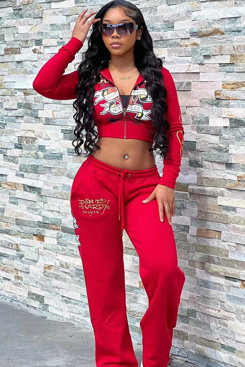 ALOO468-Graphic Tracksuit Set