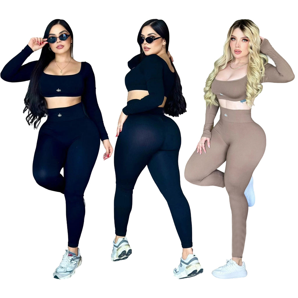 AL043-Top And High-Waist Leggings Set