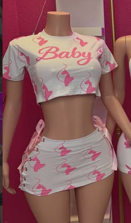 AL009-Graphic Mini Skirt Set