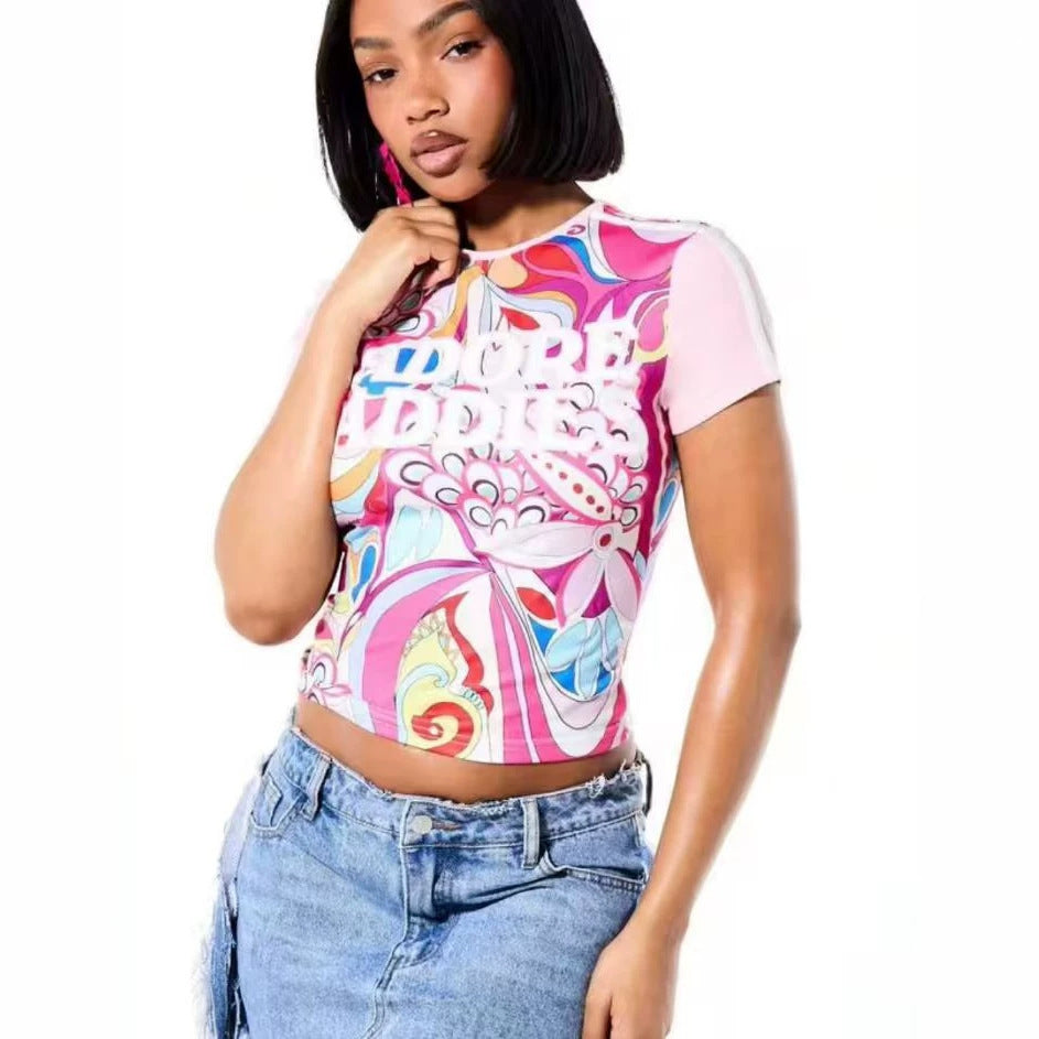 ALT214-Graphic Printed Short Sleeve Top