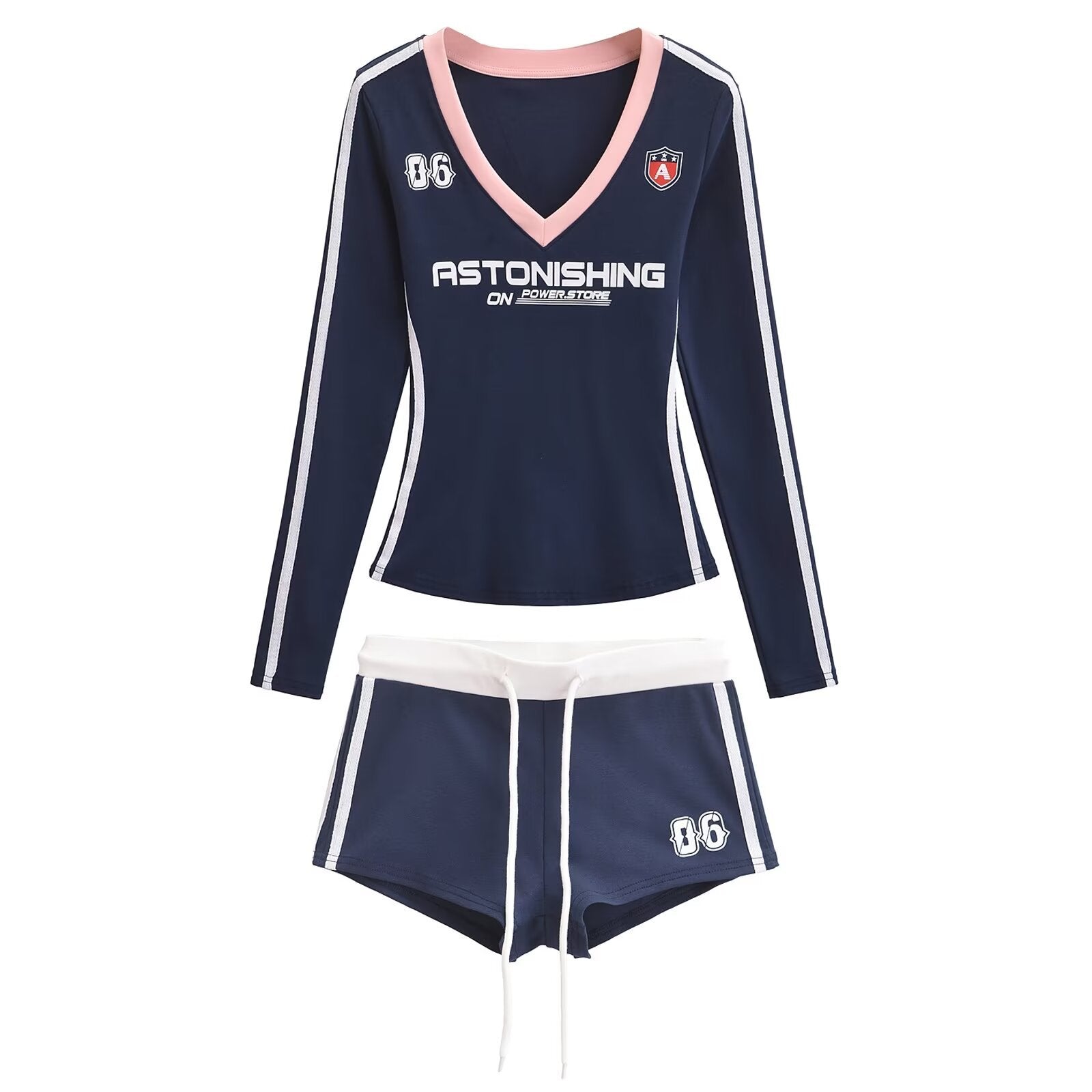 ALCS469-Long-sleeved shorts with letter print set