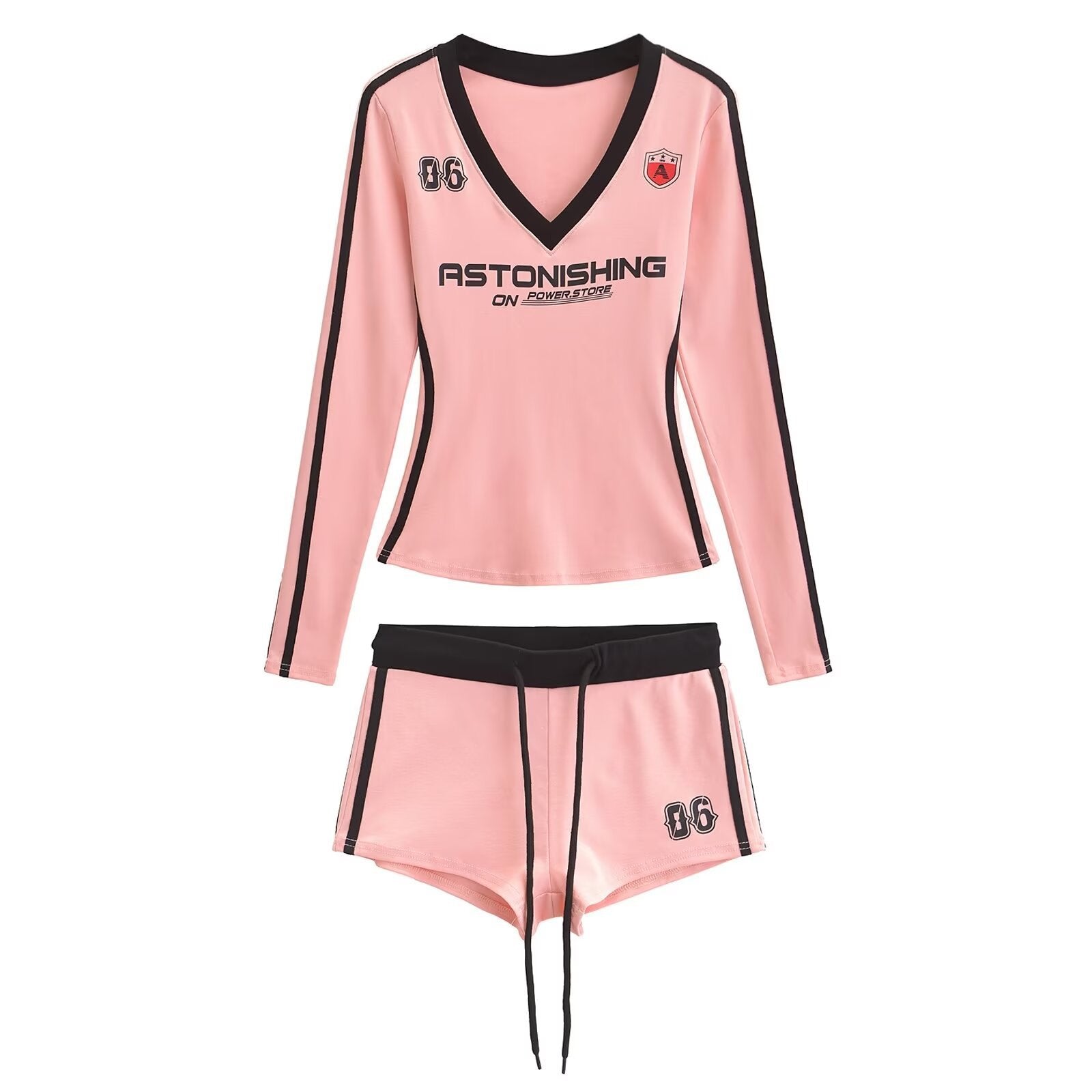 ALCS469-Long-sleeved shorts with letter print set