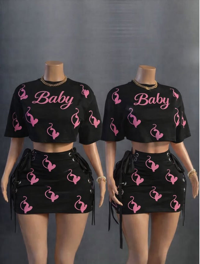 AL009-Graphic Mini Skirt Set