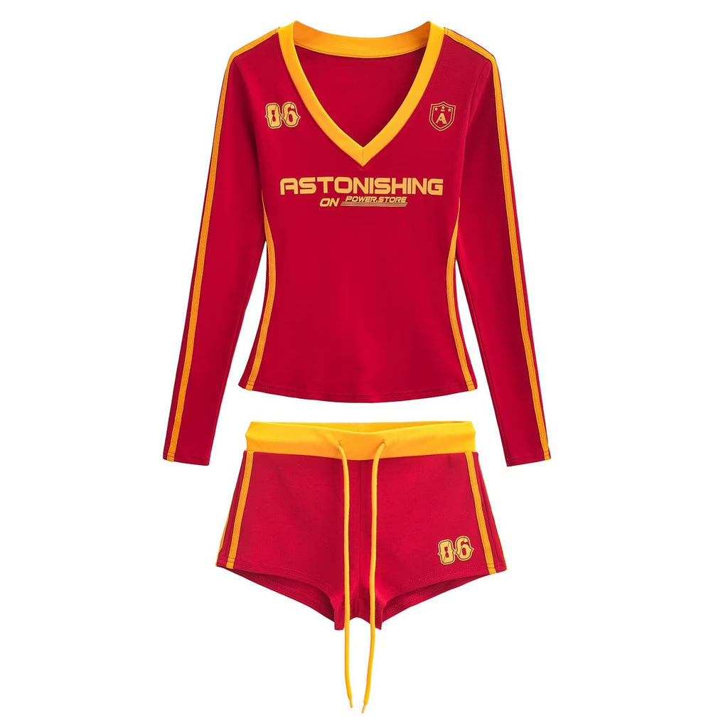 ALCS469-Long-sleeved shorts with letter print set