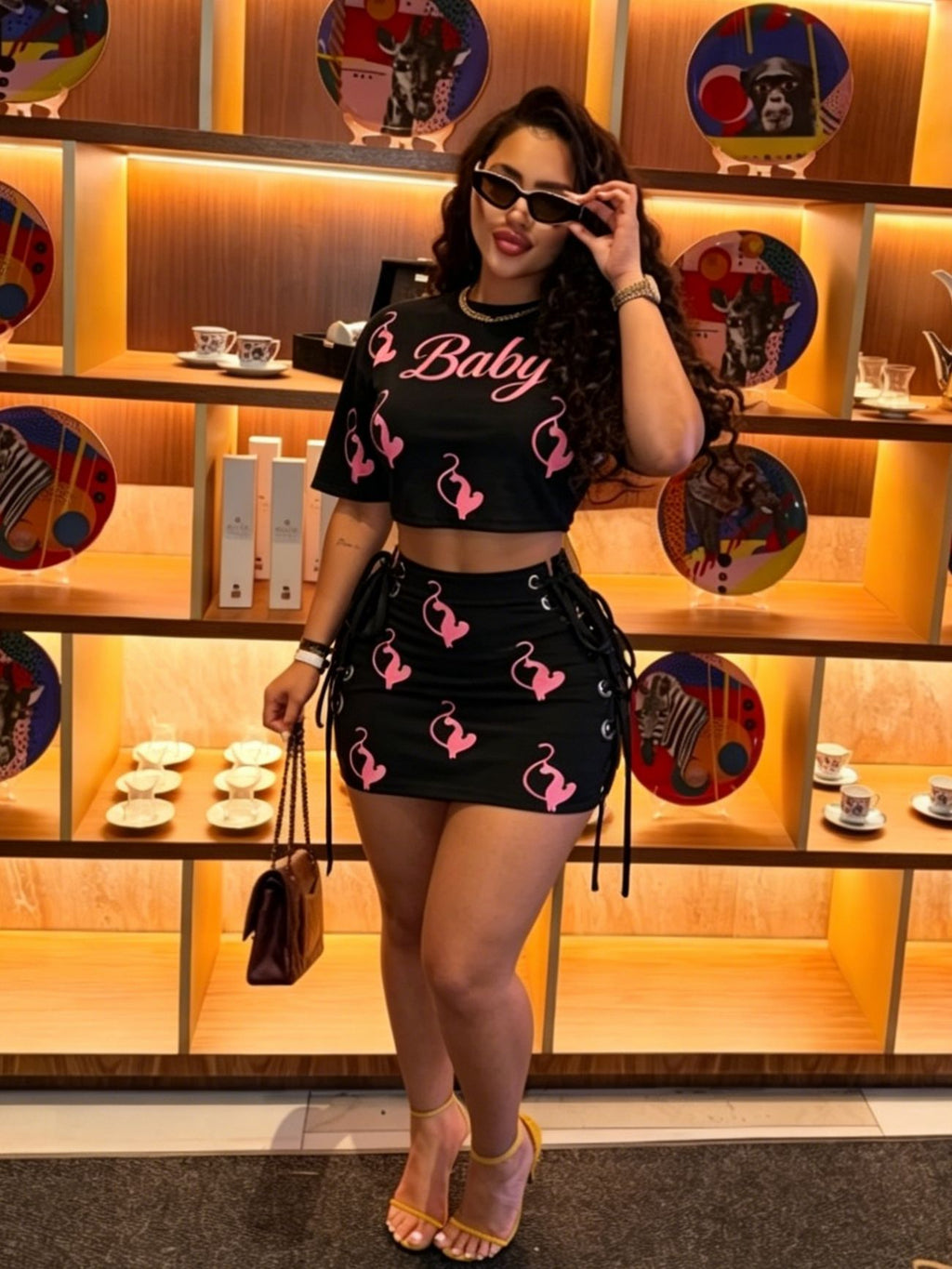 AL009-Graphic Mini Skirt Set