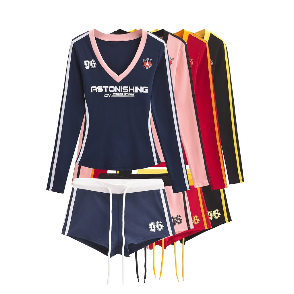 ALCS469-Long-sleeved shorts with letter print set