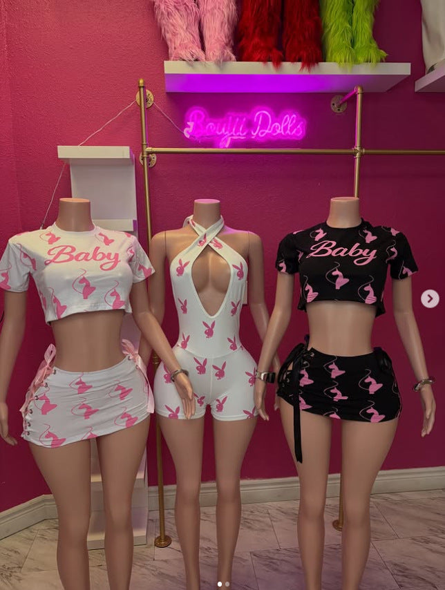 AL009-Graphic Mini Skirt Set